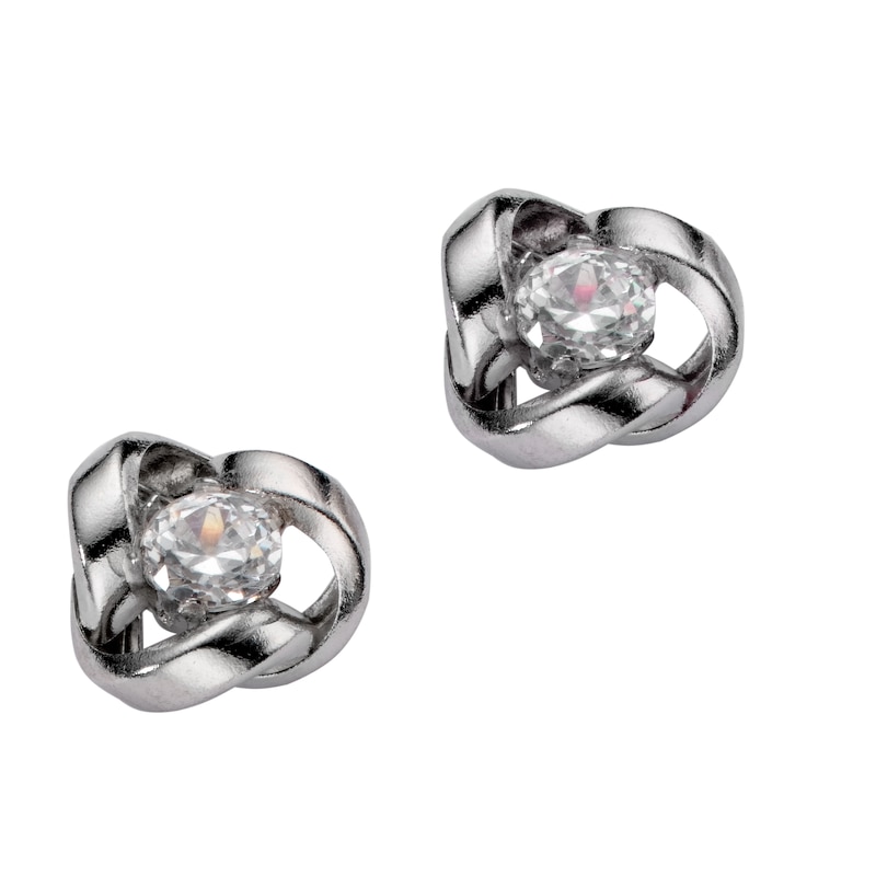 9ct White Gold Cubic Zirconia Knot Stud Earrings
