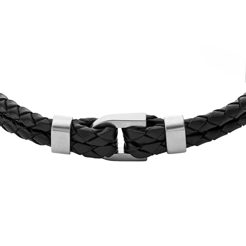 Fossil Heritage Men's D Link Black Leather Bracelet