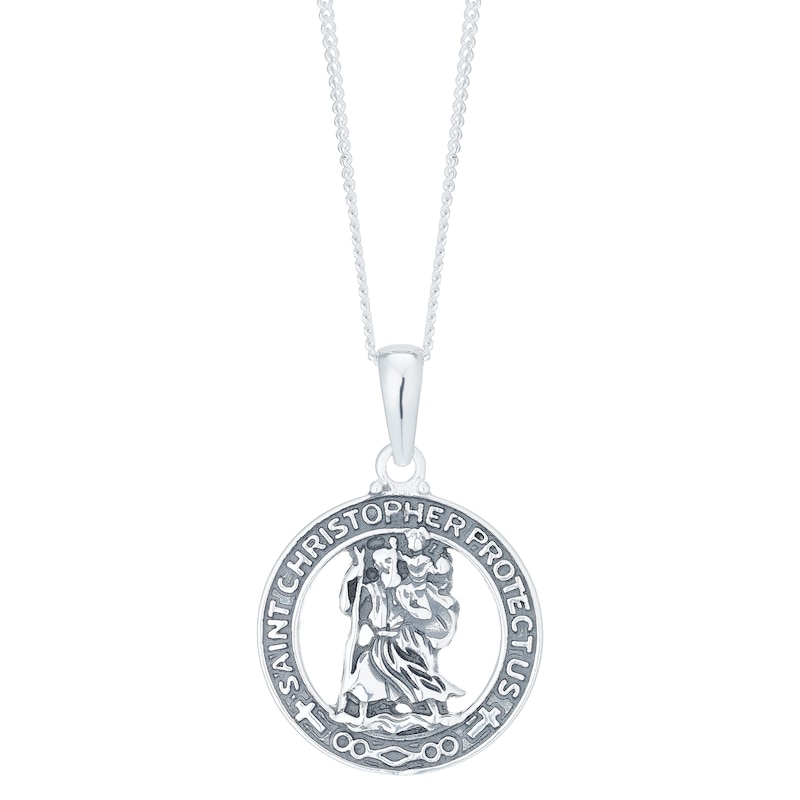 Sterling Silver St Christopher Protect Us Cut Out Pendant