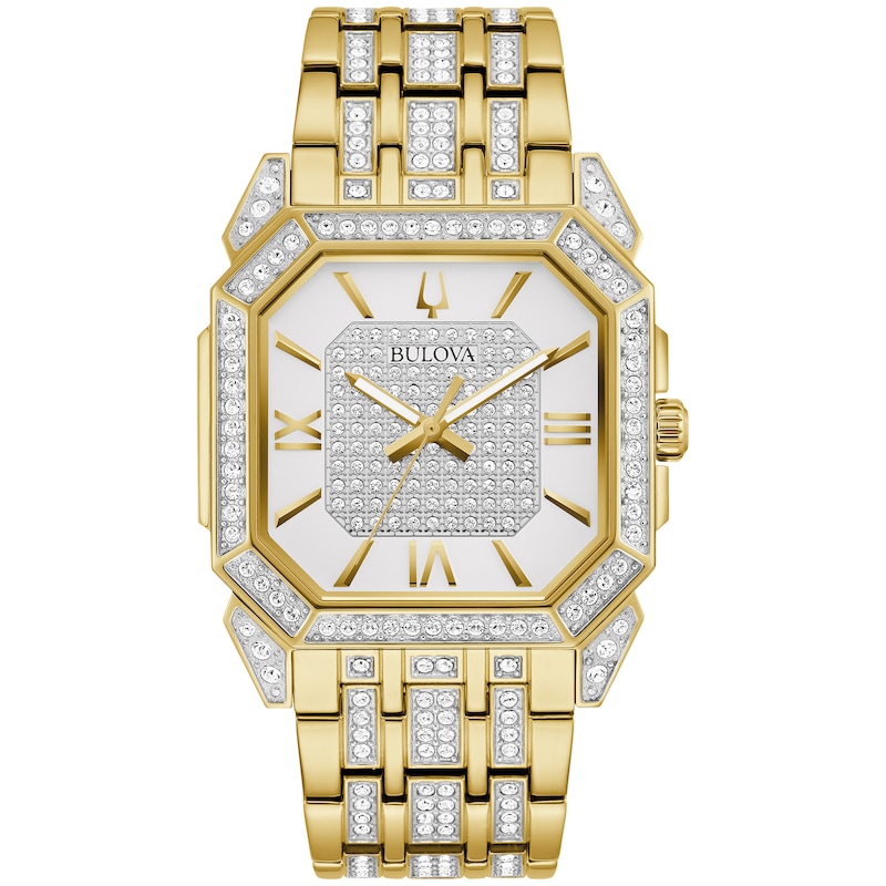 Bulova Crystal Octava Square Men's Gold Tone Bracelet Watch