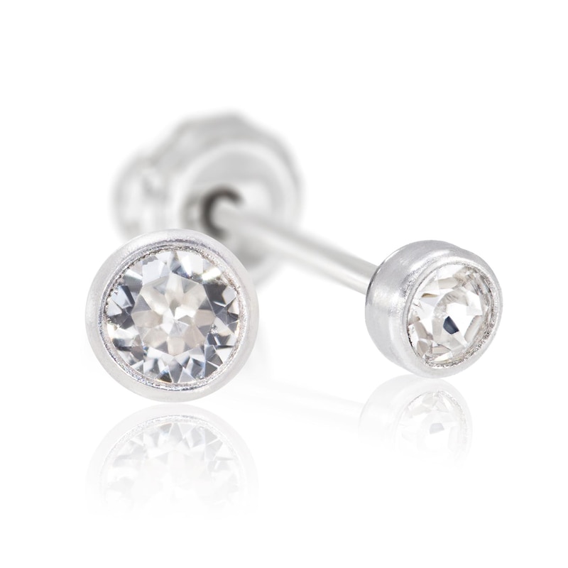 Titanium 4mm Clear Crystal Bezel Studs For Ear Piercing