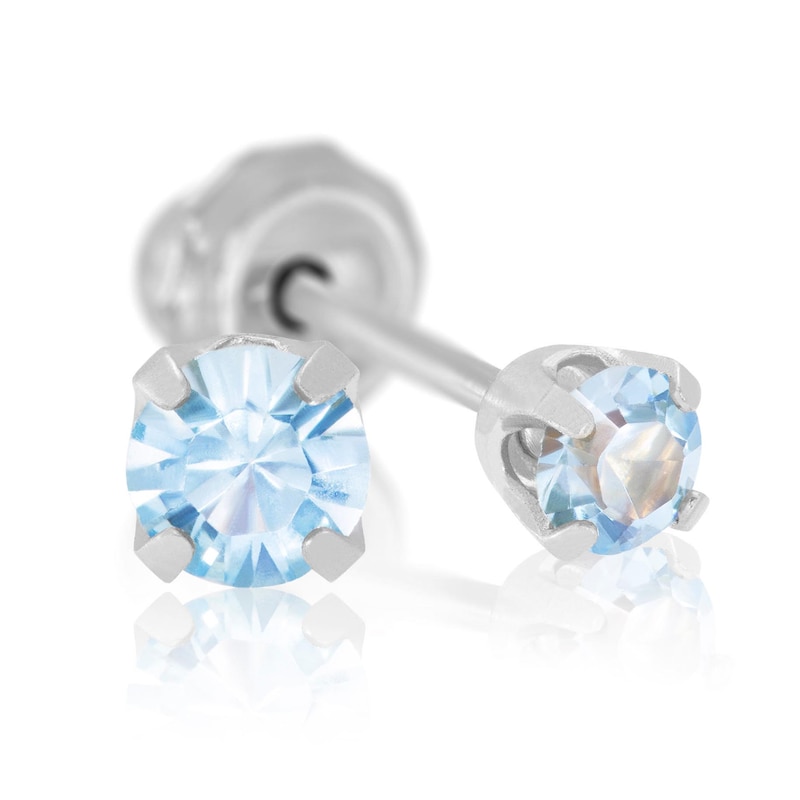 Stainless Steel 3mm Aquamarine Crystal Studs For Ear Piercing
