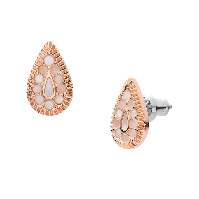 Fossil Rose Gold Tone Mother Of Pearl Mosaic Earrings