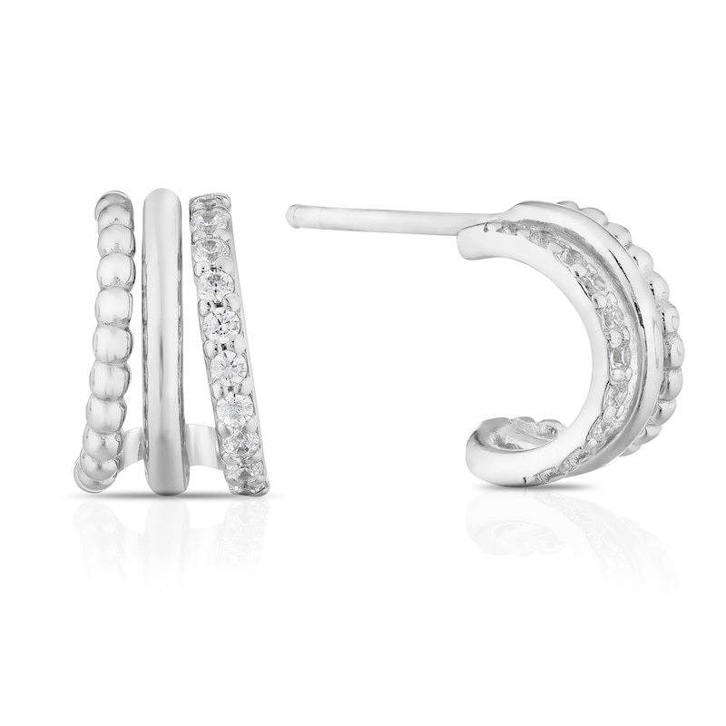Sterling Silver & Cubic Zirconia Open Huggie Hoop Earrings