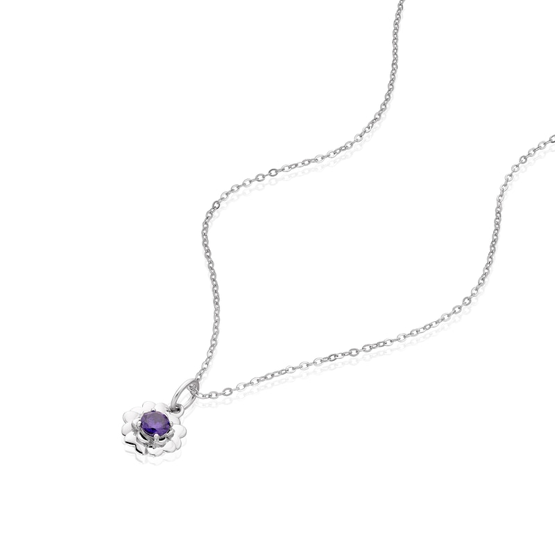 Sterling Silver CZ Primrose February Birth Flower Necklace