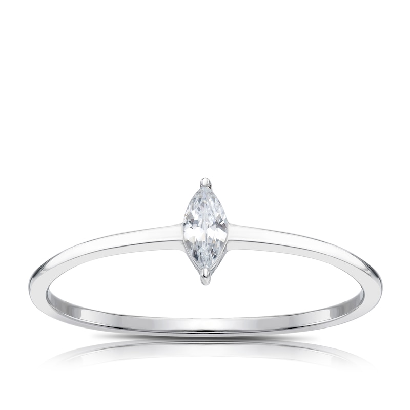 Sterling Silver & Cubic Zirconia Marquise Cut Ring Size P