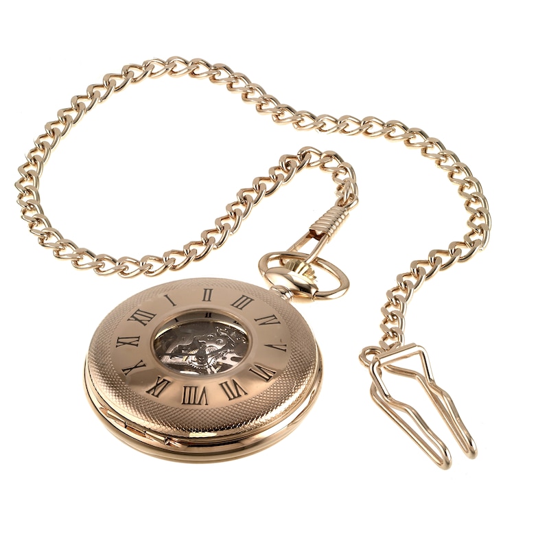 Men's Rose Gold Plated Skeleton Pocket Watch