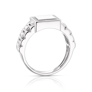 Men's Sterling Silver 0.05ct Diamond Square Signet Ring|H.Samuel