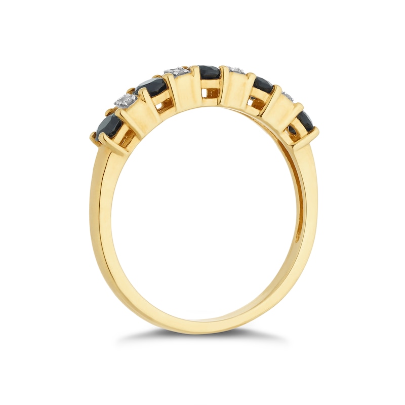 9ct Yellow Gold Rhodium Plated Sapphire & Diamond Ring