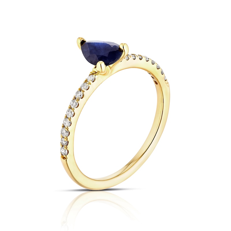 9ct Yellow Gold Blue Sapphire & 0.15ct Diamond Ring
