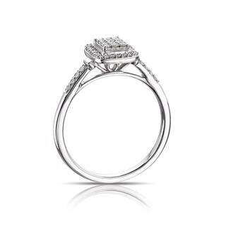 9ct White Gold 0.20ct Total Diamond Rectangle Cluster Ring H.Samuel