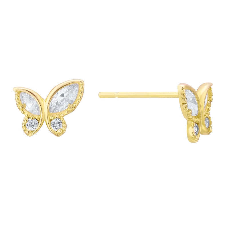 9ct Yellow Gold Cubic Zirconia Butterfly Stud Earrings