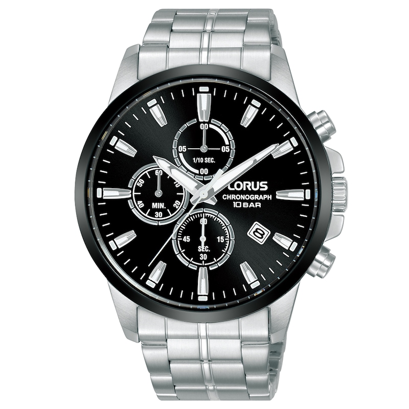 Lorus Men's Black Chronograph Stainless Steel Bracelet Watch
