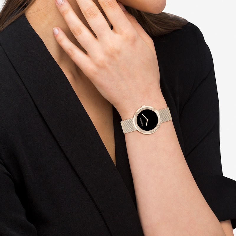 Calvin Klein Ladies' Gold Tone Ion Plated Mesh Bracelet Watch