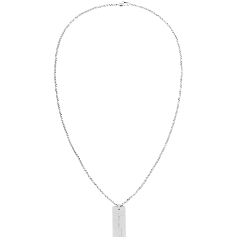 Calvin Klein Men's Brushed Stainless Steel Dog Tag Necklace