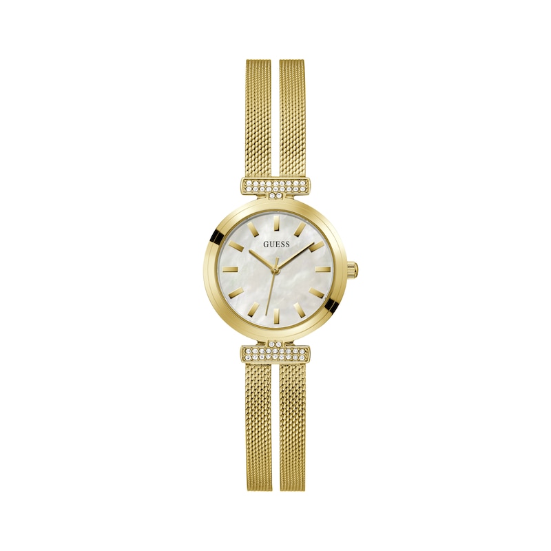 Guess Ladies' Mother of Pearl Dial Gold Tone Mesh Strap Watch