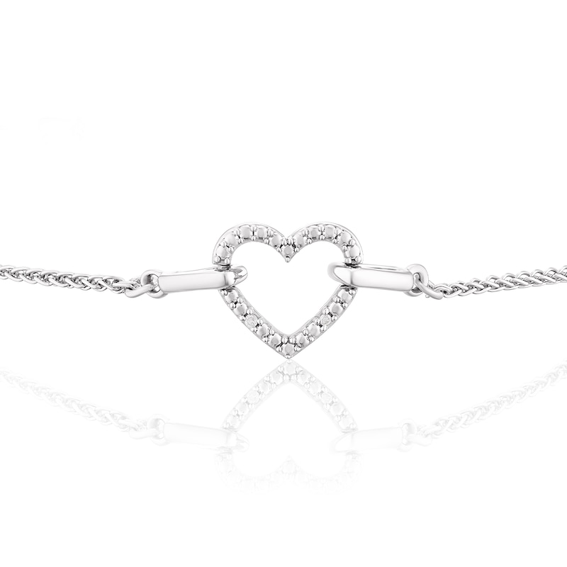Sterling Silver Diamond Heart Slider Bracelet