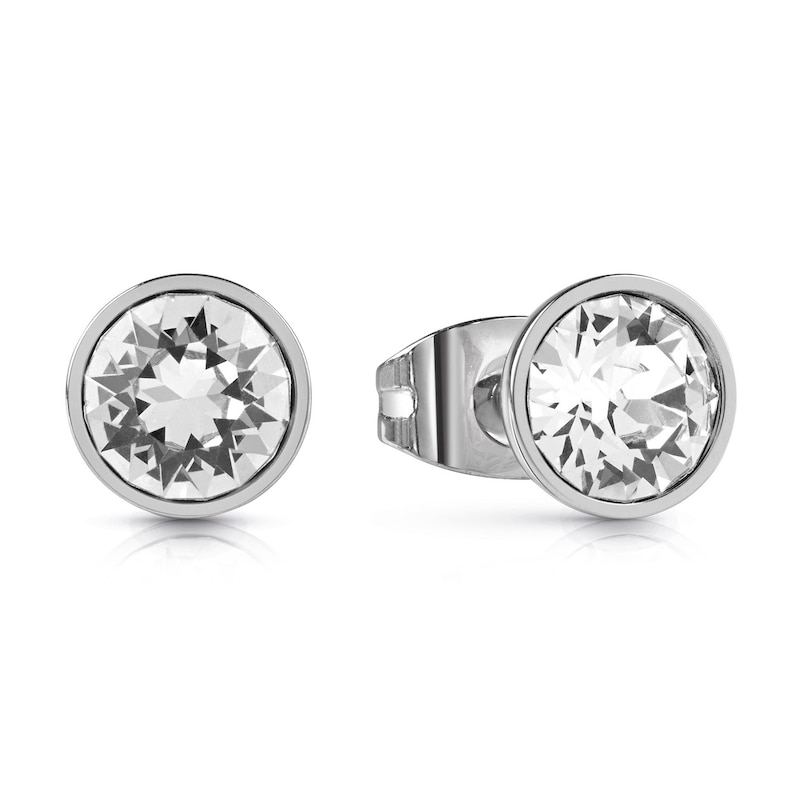 GUESS Party Rhodium Plated Crystal Stud Earrings