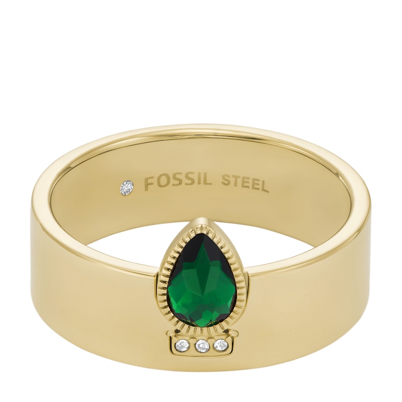 Fossil Sadie Festive Shine Gold Tone Green Crystal Band Ring
