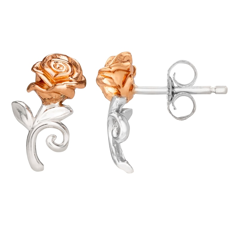 Disney Beauty & The Beast Rose Gold Plated Silver Earrings