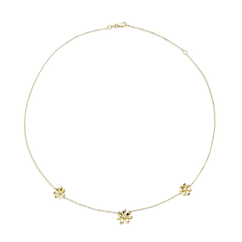 9ct Yellow Gold Cubic Zirconia Flower Station Necklace