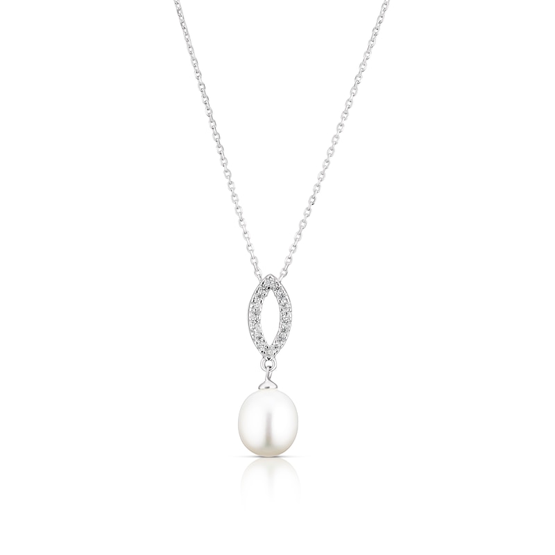 Sterling Silver Pearl & Cubic Zirconia Necklace