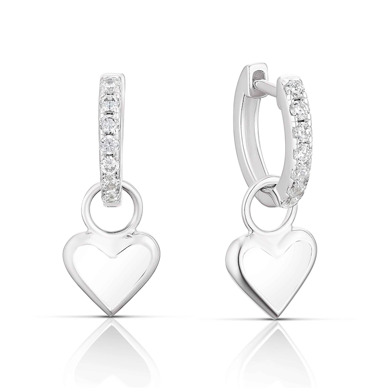Sterling Silver Cubic Zirconia White Enamel Heart Earrings