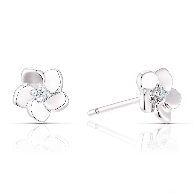 Sterling Silver Cubic Zirconia Cherry Blossom Stud Earrings