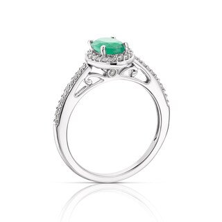 9ct White Gold Emerald 0.15ct Diamond Oval Halo Ring H.Samuel