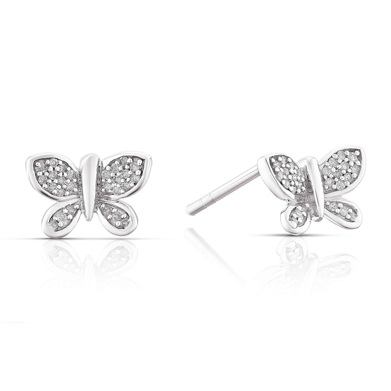 Sterling Silver 0.10ct Diamond Butterfly Stud Earrings