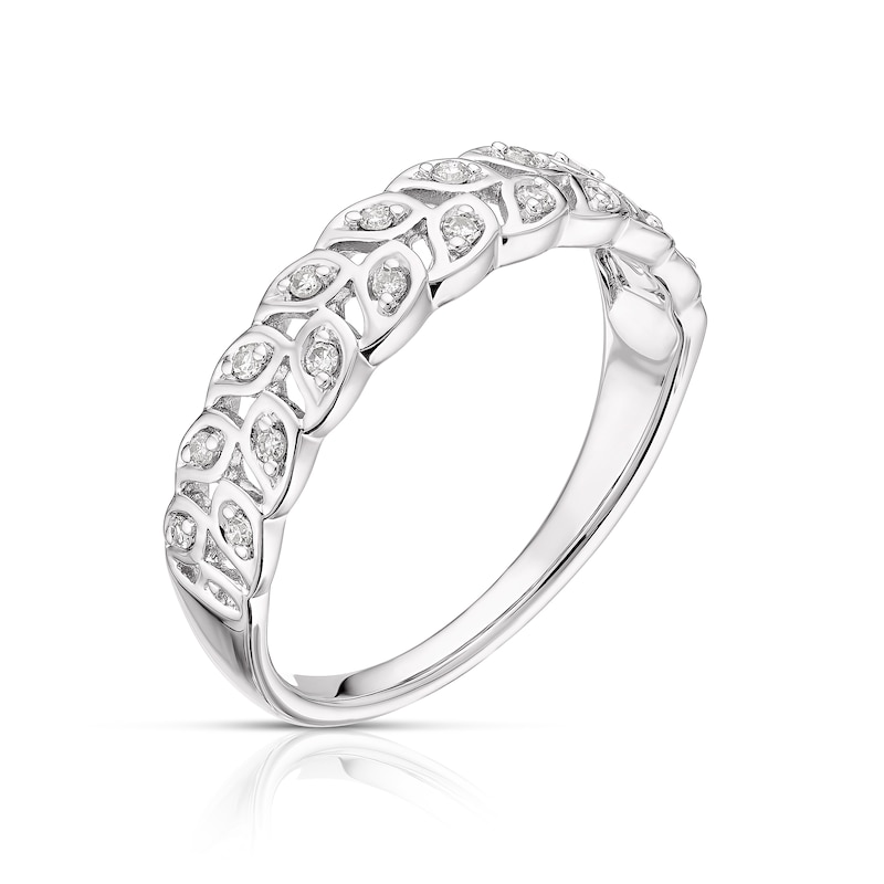 9ct White Gold 0.10ct Diamond Leaf Half Eternity Ring