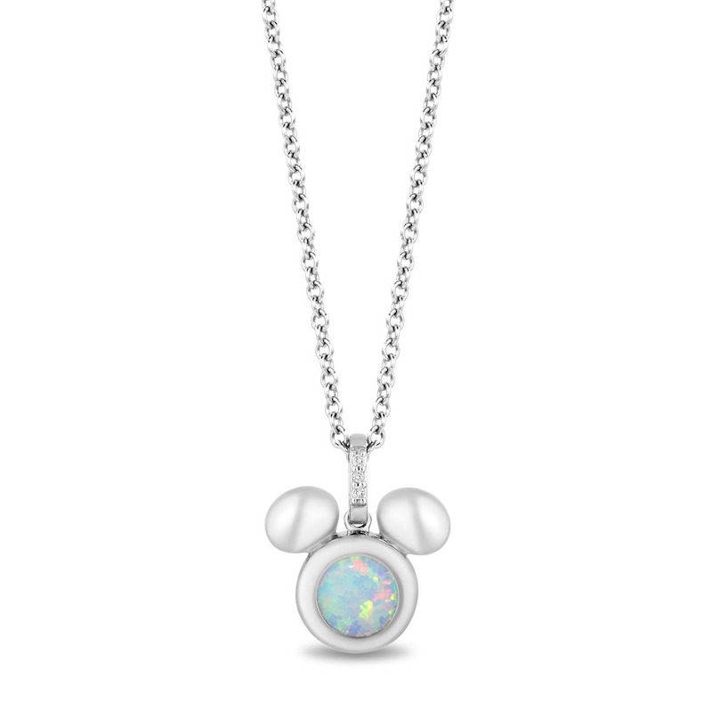 Disney Treasures Mickey Sterling Silver Created Opal & Diamond Pendant