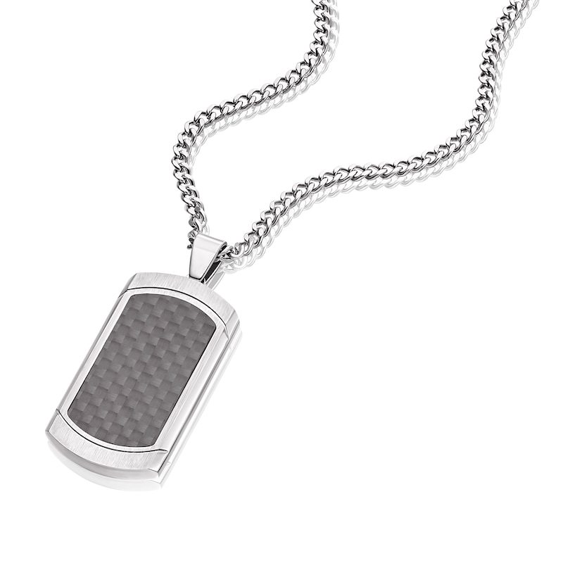 Men's Stainless Steel Black Textured Dog Tag Necklace