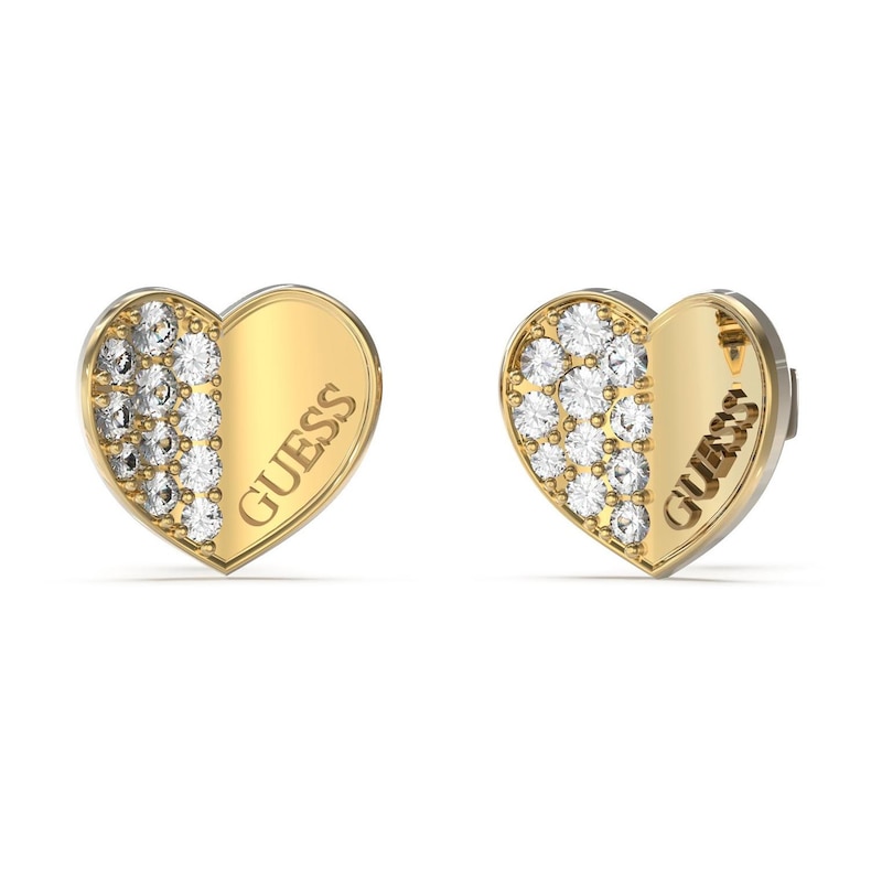 Guess Gold Plated Steel PavÃÂ© Crystal Heart Stud Earrings