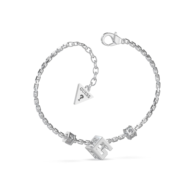 Guess G Cube Rhodium Plated Steel Crystal Charm Bracelet