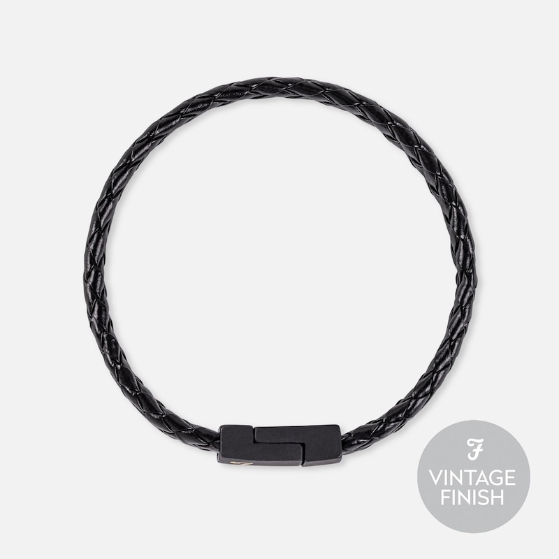Farah Men's Black Plaited Leather Double Layer Bracelet