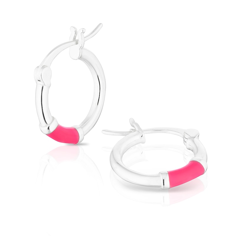 Sterling Silver Pink Enamel Bar Hoop Earrings
