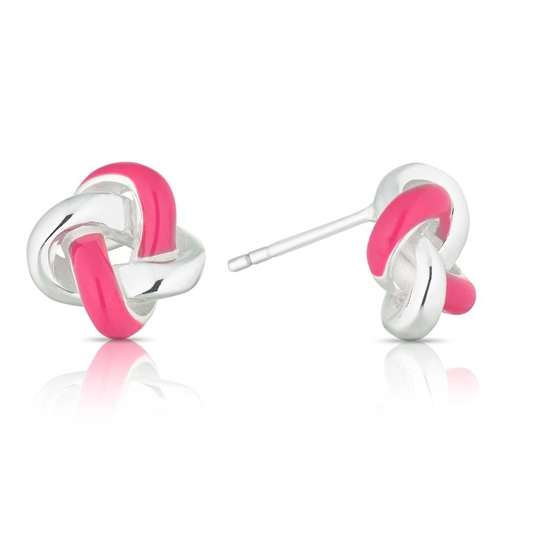 Sterling Silver Pink Enamel Knot Stud Earrings