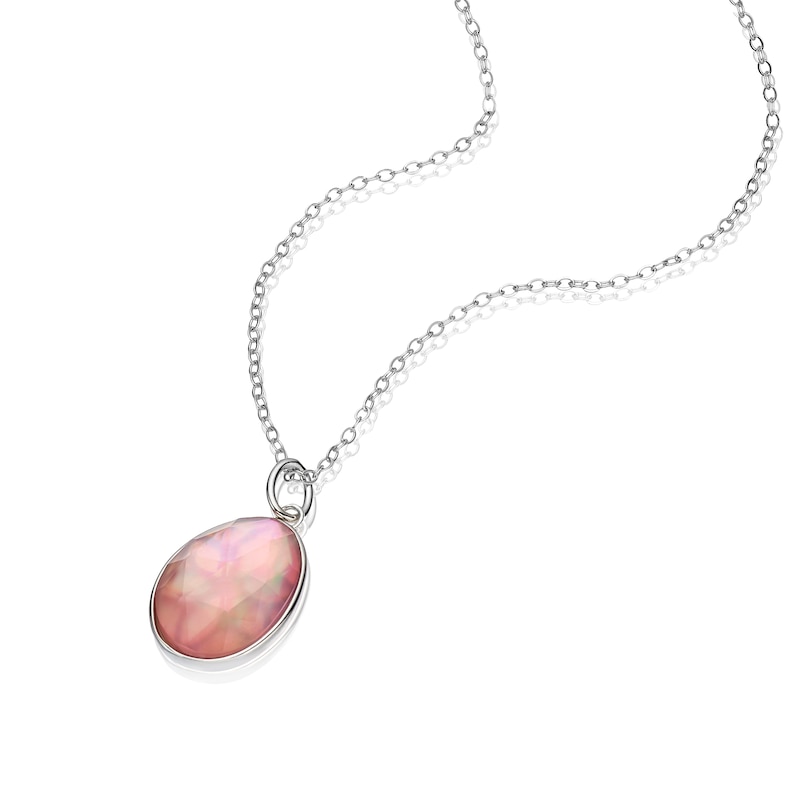 Sterling Silver Faceted Pink Shell & Crystal Oval Pendant