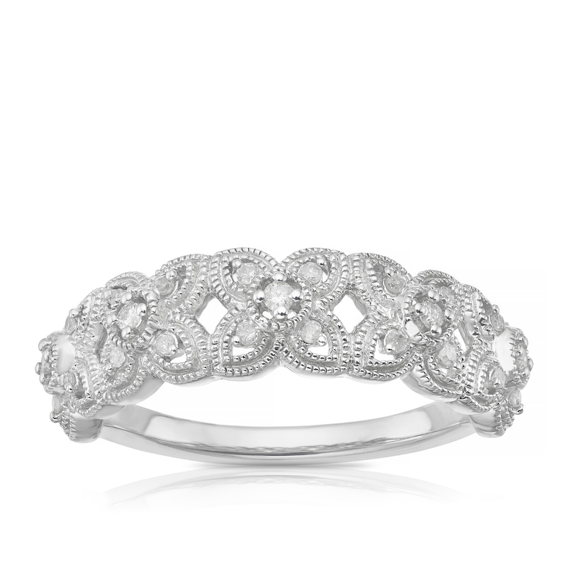 9ct White Gold 0.12ct Diamond Floral Half Eternity Ring