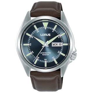 Lorus Automatic Mens Brown Leather Strap Watch H.Samuel