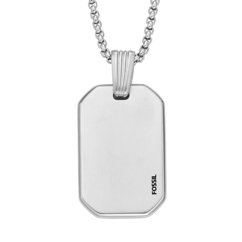 Fossil Drew Men's Stainless Steel Tag Pendant Necklace