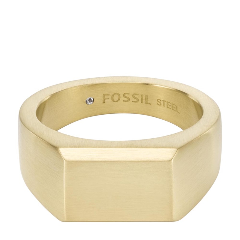 Fossil All Stacked Up Gold Plated Signet Ring (Size T 1/2)