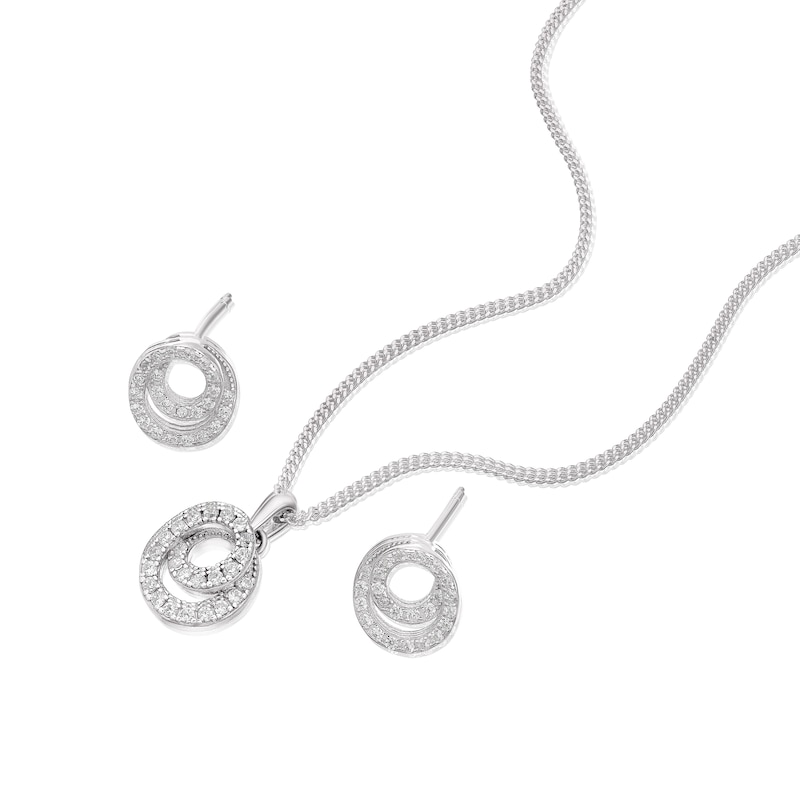 Sterling Silver Cubic Zirconia Double Circle Pendant & Earring Set