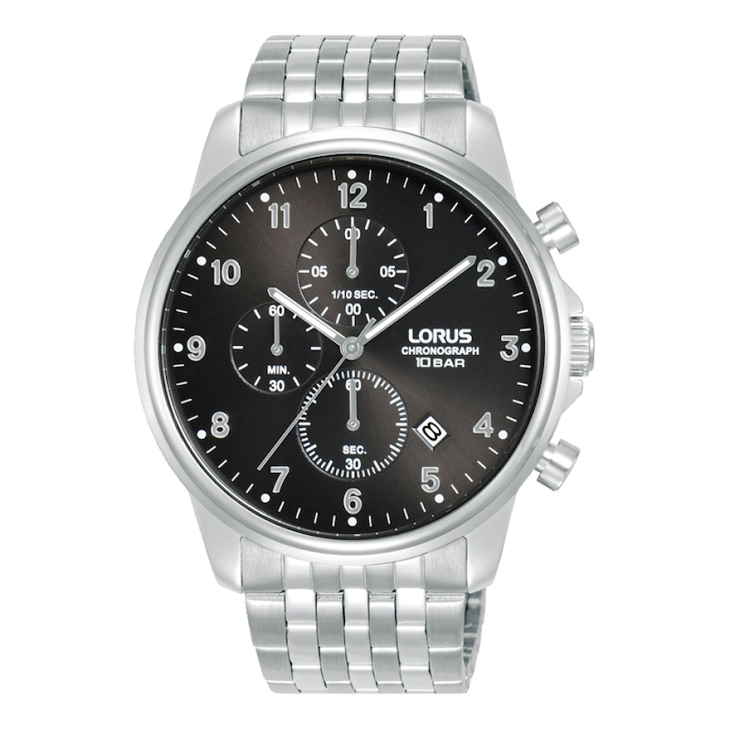 Lorus Men's 43mm Black Dial Chronograph Stainless Steel Bracelet Watch