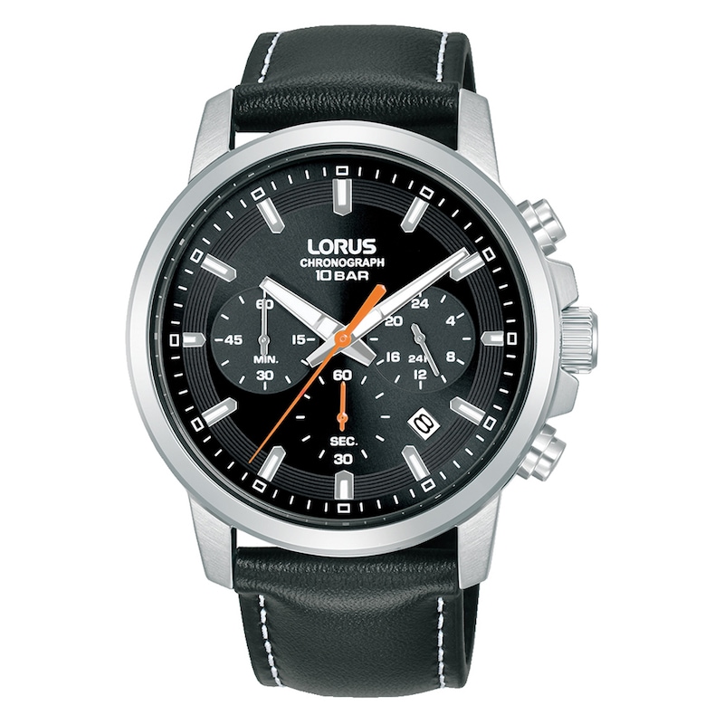 Lorus Men's Black Chronograph Dial Black Leather Strap Watch