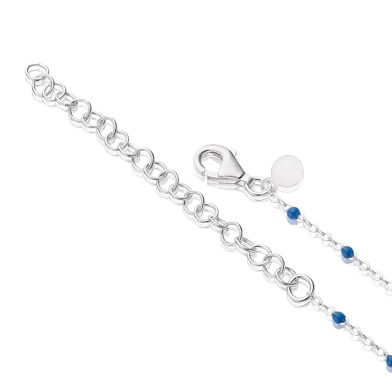 Sterling Silver Blue Bead Mini T-Bar Pendant Choker Necklace