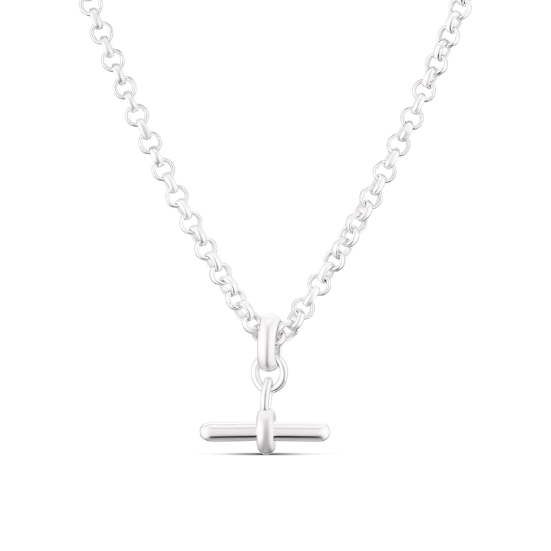 Sterling Silver  T-Bar Pendant Belcher Chain Necklace