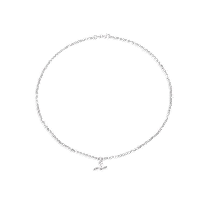 Sterling Silver  T-Bar Pendant Belcher Chain Necklace