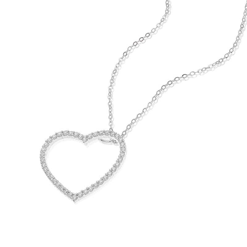 Sterling Silver Large Cubic Zirconia Open Heart Pendant Necklace